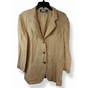 Vintage Donna Karan New York DKNY Blazer 8 Beige Tan Jacket 100% Linen Italy EUC